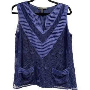 BCBGMaxazria Erna Top Blouse Women Medium Blue Lace Silk Academia Minimalistic